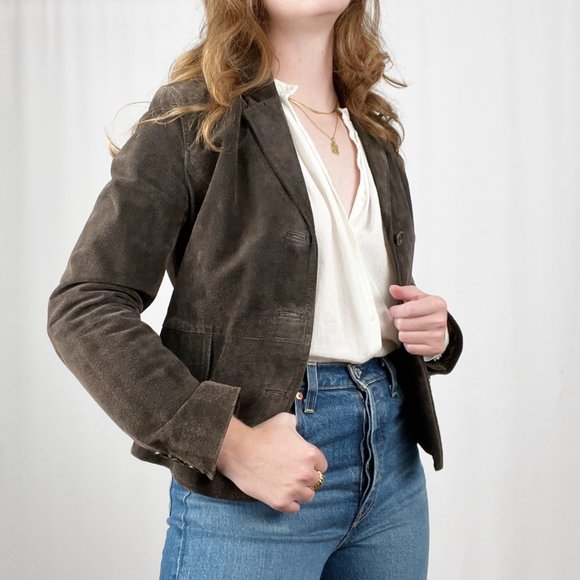 Stunning Vintage Leather Suede Oversized Blazer Jacket Coat Preppy Wester Boho - Picture 3 of 8